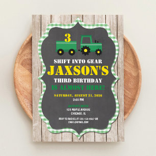 Invitation Anniversaire d'un garçon avec un tracteur vert