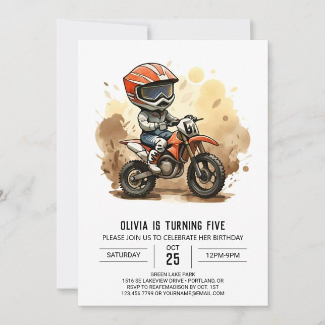 Invitation Anniversaire d'une moto tout terrain (Devant)