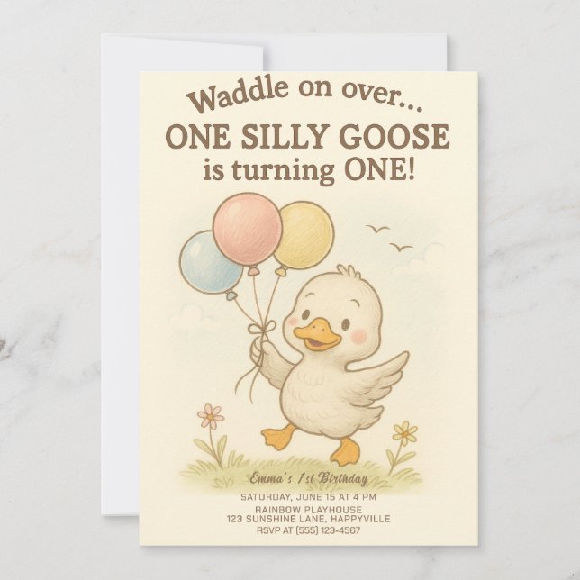 Invitation Anniversaire d'une oie sotte - 1er anniversaire (Devant)