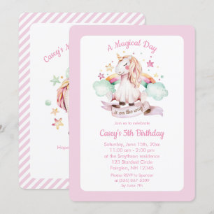 Invitation Anniversaire d'Unicorne et de Rainbow Pink