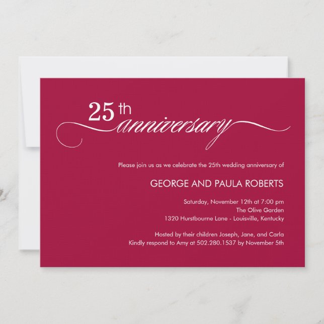 Invitation Anniversaire Écriture Élégante (Framboi (Devant)