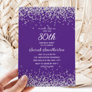 Invitation Anniversaire élégant adulte 80 ans paillettes arge