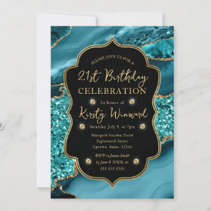 Invitation Anniversaire élégant de 21 ans avec paillettes de 