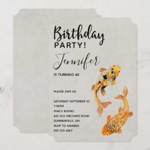 Invitation Anniversaire élégant de Gold Koi Poisson