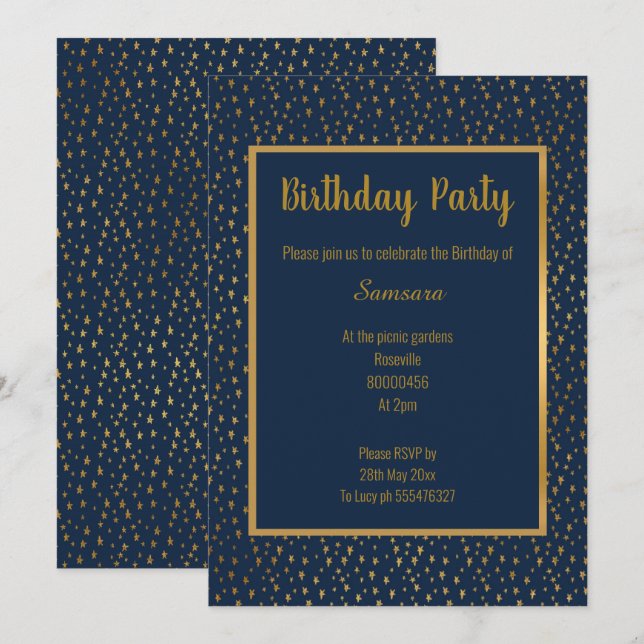 INVITATION ANNIVERSAIRE ÉLÉGANT DE LA MARINE GOLD TRIM (Devant / Derrière)