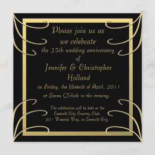 Invitation Anniversaire élégant de remous de noir et d'or