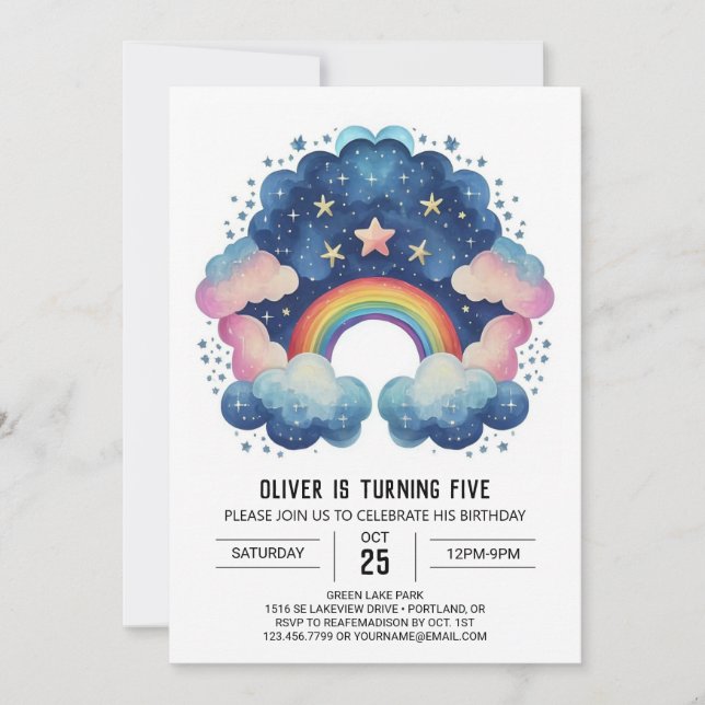 Invitation Anniversaire élégant des nuages Pastel (Devant)