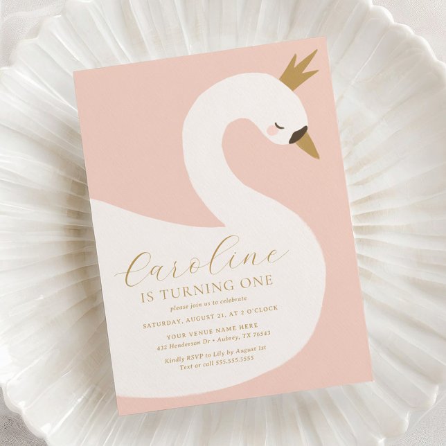 Invitation Anniversaire élégant du cygne rose (Créateur téléchargé)