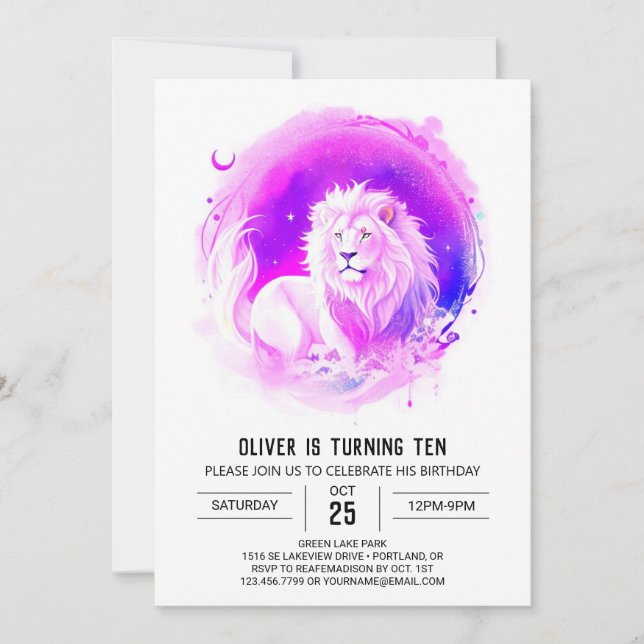 Invitation Anniversaire élégant du lion personnalisé (Devant)