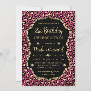 Invitation Anniversaire élégant imprimé léopard rose gold