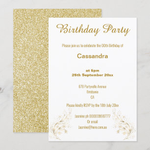 INVITATION ANNIVERSAIRE ÉLÉGANT OR ET PARTIES SCINTILLANT BLA