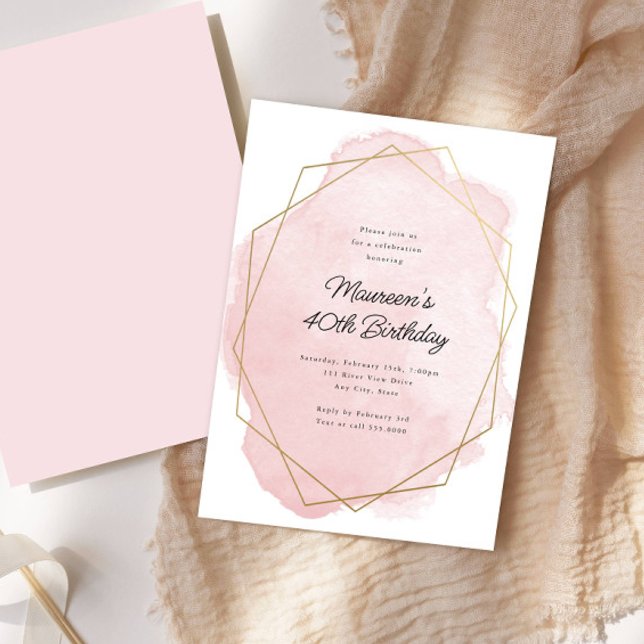Invitation Anniversaire Élégant Rose Aquarelle Tout Âge (Créateur téléchargé)