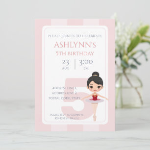 Invitation Anniversaire Elegant Rose Ballerina personnalisé