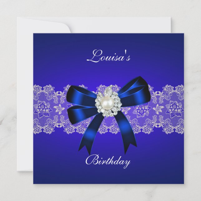 Invitation Anniversaire élégant Royal Blue Pearl Blanche dent (Devant)