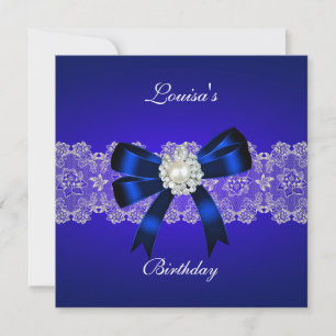 Invitation Anniversaire élégant Royal Blue Pearl Blanche dent