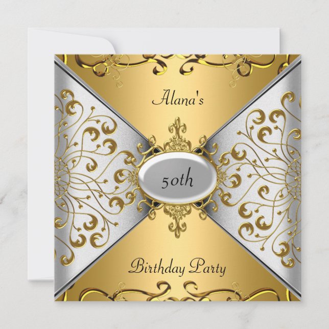 Invitation Anniversaire Elegant Silver Gold Party 50e (Devant)