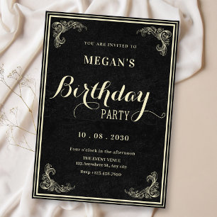 Invitation Anniversaire élégant vintage classique noir 