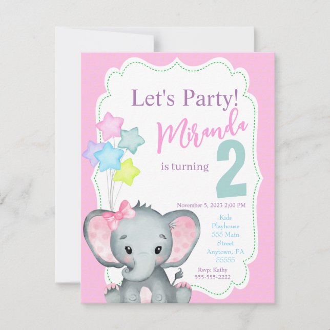Invitation anniversaire éléphant, invitation d'ann (Devant)