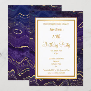 INVITATION ANNIVERSAIRE EN MARBRE DE LAVA PURPLE ÉLÉGANT