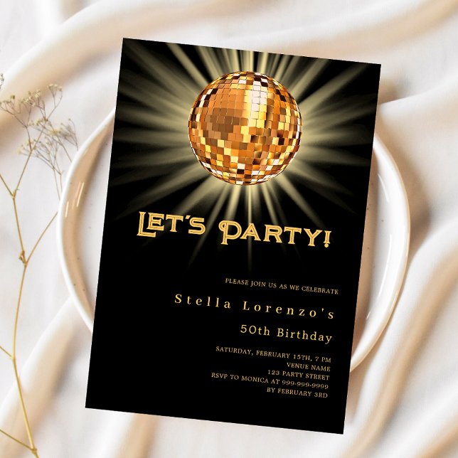 Invitation Anniversaire en or noir de la fête Disco (Créateur téléchargé)