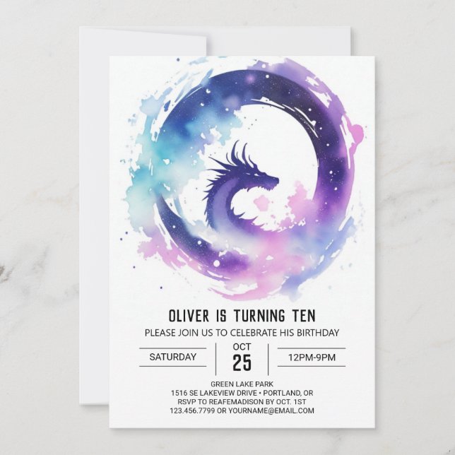 Invitation Anniversaire Enchanted De Dragon Whimsy (Devant)