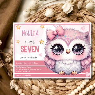 Invitation Anniversaire enfant chouette pastel magique fantai