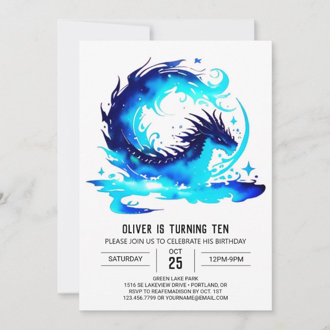 Invitation Anniversaire Enfant Dragon Fantaisiste (Devant)