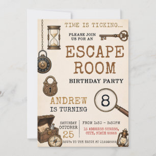 Invitation Anniversaire enfant Escape Room personnalisé