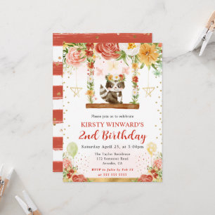 Invitation Anniversaire Enfant Raton Laveur Forêt Aquarelle