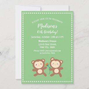 Invitation Anniversaire Enfant Sage Fleur Singe Mignon Drôle