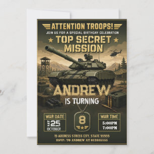 Invitation Anniversaire enfant Tank personnalisé