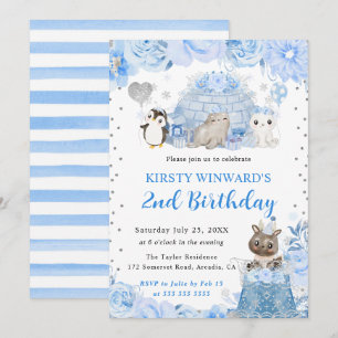 Invitation Anniversaire Enfants Animaux Arctiques Hiver Aquar