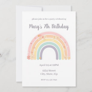 Invitation Anniversaire Enfants Arc-en-ciel Floral