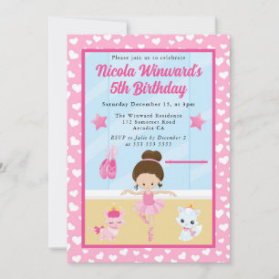 Invitation Anniversaire Enfants Ballerine Brune Mignonne 