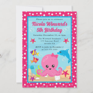 Invitation Anniversaire Enfants Pieuvre Mignonne Sous-Marine 