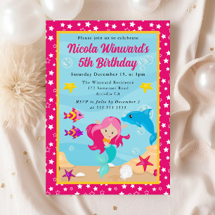 Invitation Anniversaire Enfants Sirène aux Cheveux Roux Migno