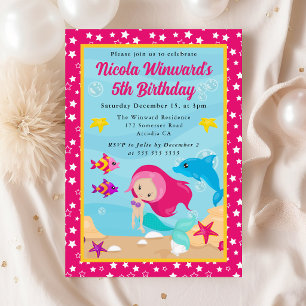 Invitation Anniversaire Enfants Sirène aux Cheveux Roux Migno