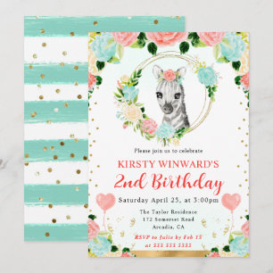Invitation Anniversaire Enfants Zèbre Jungle Mignon Aquarelle