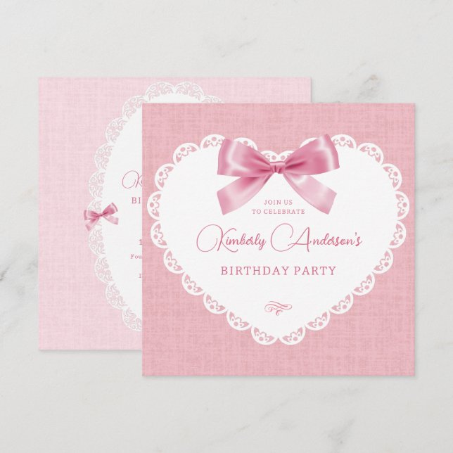 Invitation Anniversaire esthétique de l'arc rose pastel (Devant / Derrière)