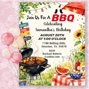 Invitation Anniversaire Estival de Barbecue de Jardin Joyeux