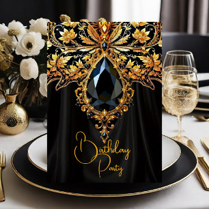 Invitation Anniversaire exotique Riche Black Bijou d'or Papil