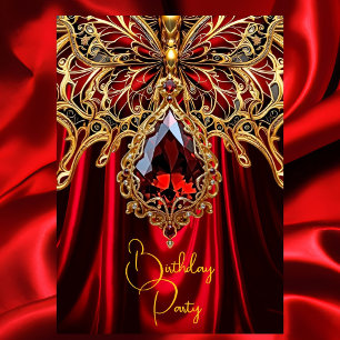 Invitation Anniversaire exotique Riche rouge bijou d'or Papil