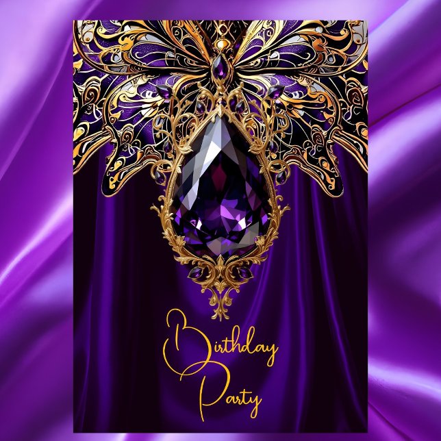 Invitation Anniversaire exotique Riche violet joyau d'or Papi (Créateur téléchargé)