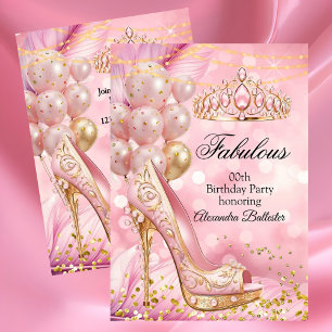 Invitation Anniversaire fabuleux Blush Rose Diadème Talon Dor