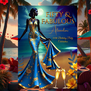 Invitation Anniversaire Fabuleux Plage au Clair de Lune Jaune