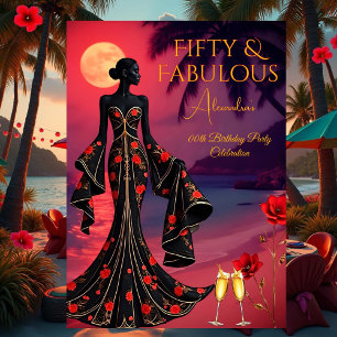 Invitation Anniversaire Fabuleux Plage au Clair de Lune Noir 