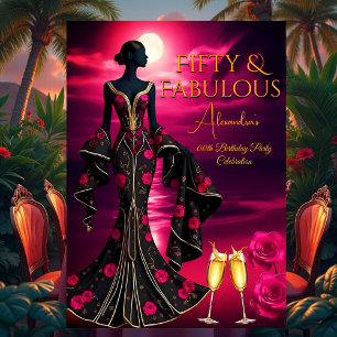 Invitation Anniversaire Fabuleux Plage au Clair de Lune Noir 