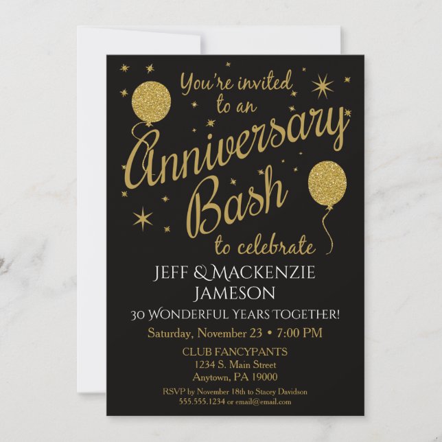 Invitation Anniversaire Festive Party Gold Ballons (Devant)