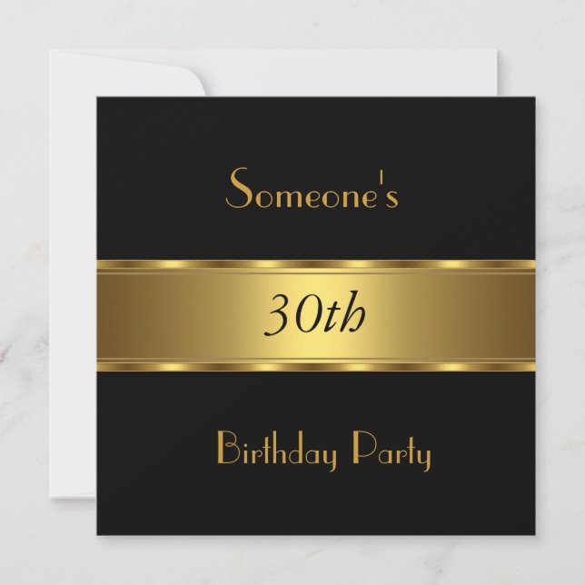 Invitation Anniversaire Fête Black Gold 30e 40e 50 (Devant)