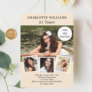 Invitation Anniversaire fête crème ivoire collage photo